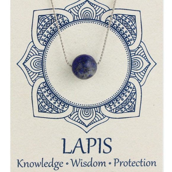 Knowledge*Wisdom*Protection Jewelry - Genuine LAPIS Bead Silver Chain Necklace